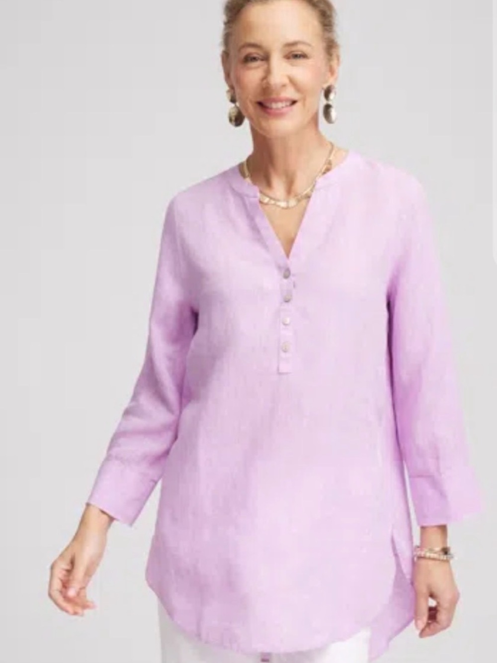 NWT Chico's Lavender Split-Neck Linen Tunic Size 10